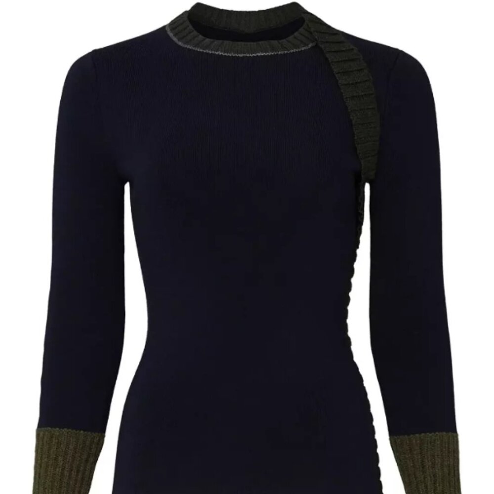 Victoria Beckham Chunky Trim Sweater Medium Navy Green Wool Blend